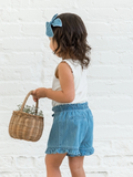 Organic Callie Chambray Ruffle Waist Shorts