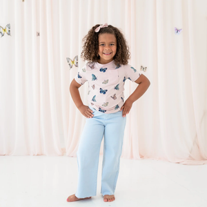 Crew Neck Tee in Blush Butterfly
