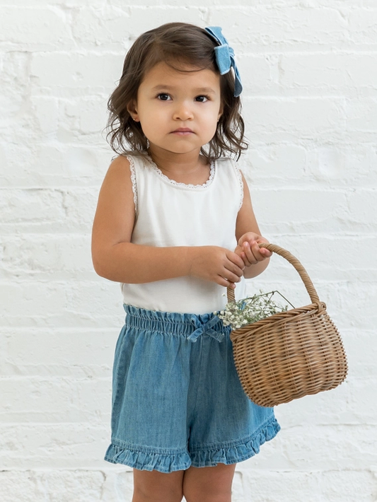 Organic Callie Chambray Ruffle Waist Shorts