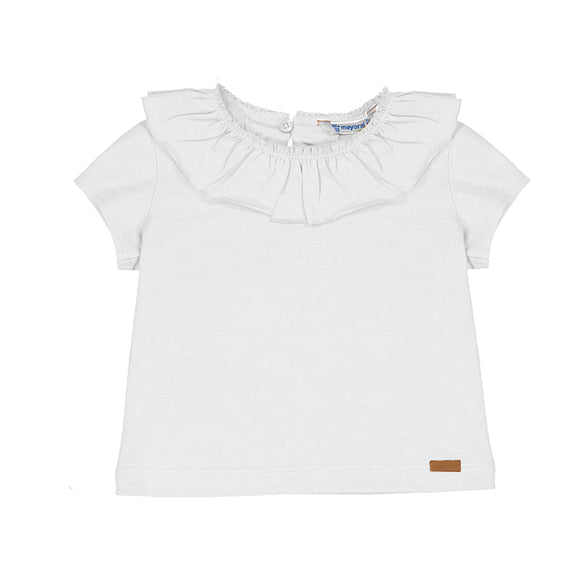Ruffle Collar SS Tee - White
