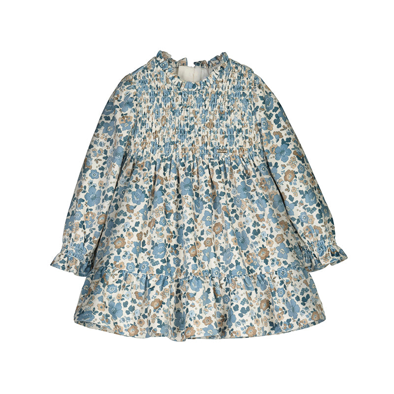 Mayoral - Printed Velvet Dress - Blue Bell