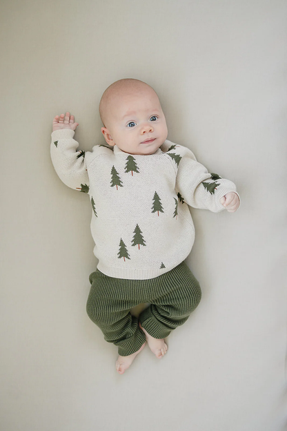 Organic Cotton Knit Leggings - Olive