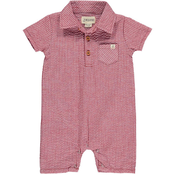 Seersucker Polo Romper - Red