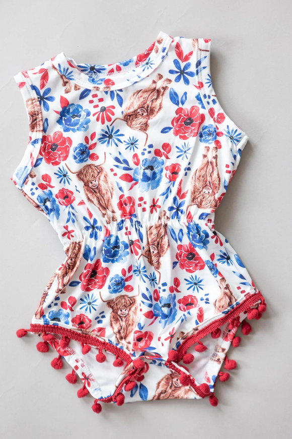 Pom Pom Romper - Red Cows