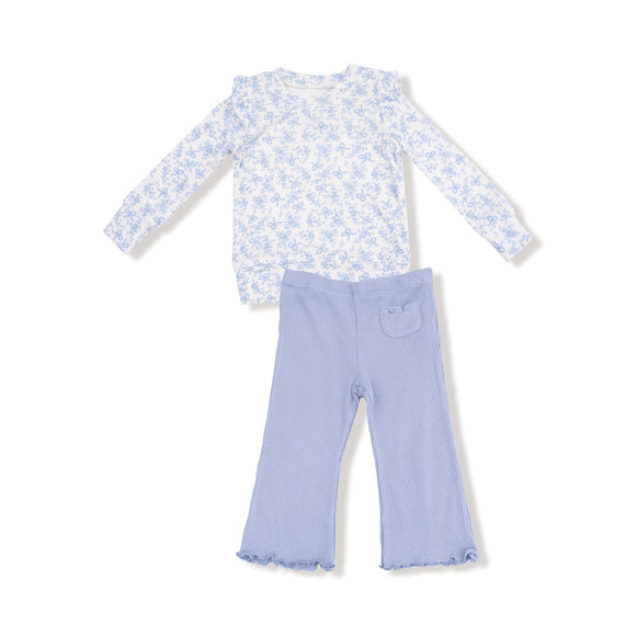 Romi Floral - Ruffle Shoulder Flare Pant Set
