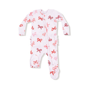 Candy Cane Bows - 2 Way Zipper Ruffle Footie