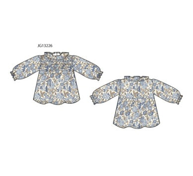 J&J - Smocked LS Top - Blue Floral