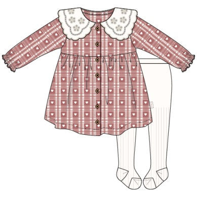 PL Collared Dress with Tights - Heart