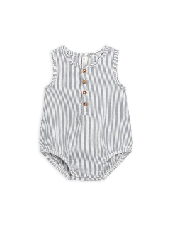 Organic Seersucker Romper - Shore Stripe