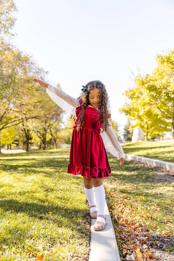 Pinny Dress in Ruby Velvet