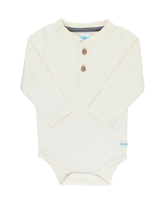 RuffleButts - Ivory Long Sleeve Classic Henley Knit Bodysuit