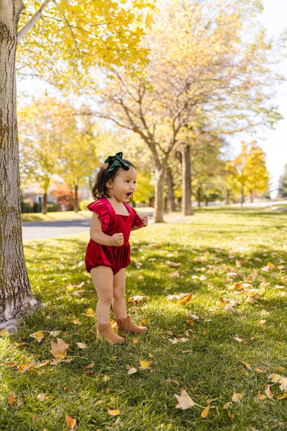 Emmy Romper in Ruby Velvet