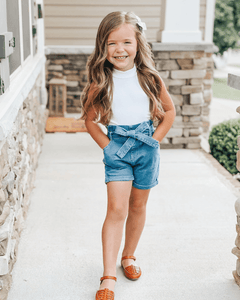 Bailey's Blossoms - Quinn Tie-Waist Denim Shorts - Blue Jean