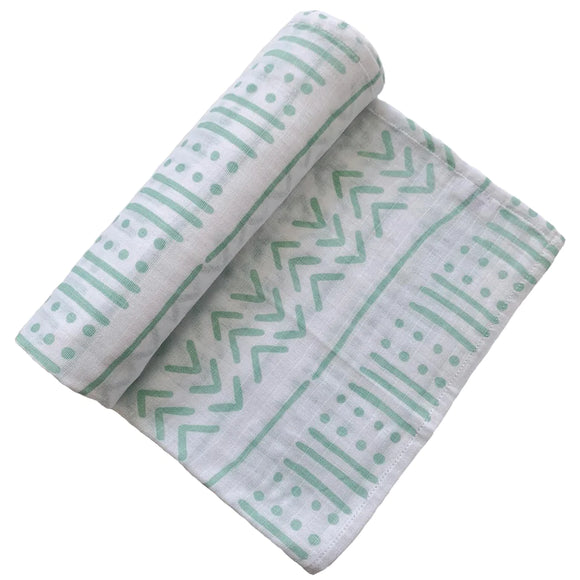 Muslin Swaddle Blanket - Seafoam Mudcloth